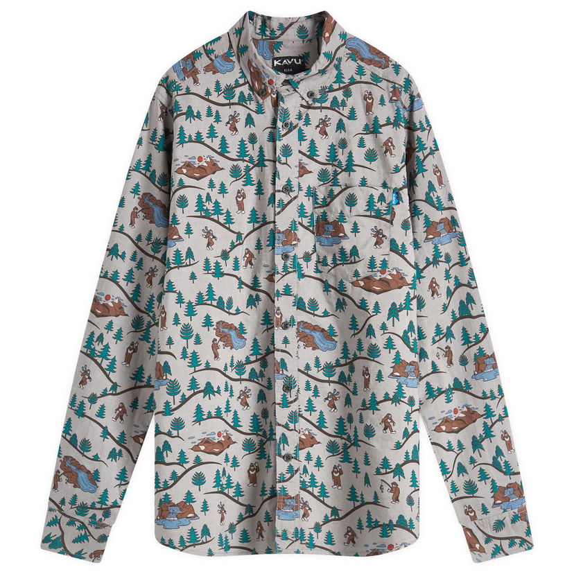 Paita KAVU Linden Button Down Shirt Sasquatch Trails Large Harmaa | 5109-2474