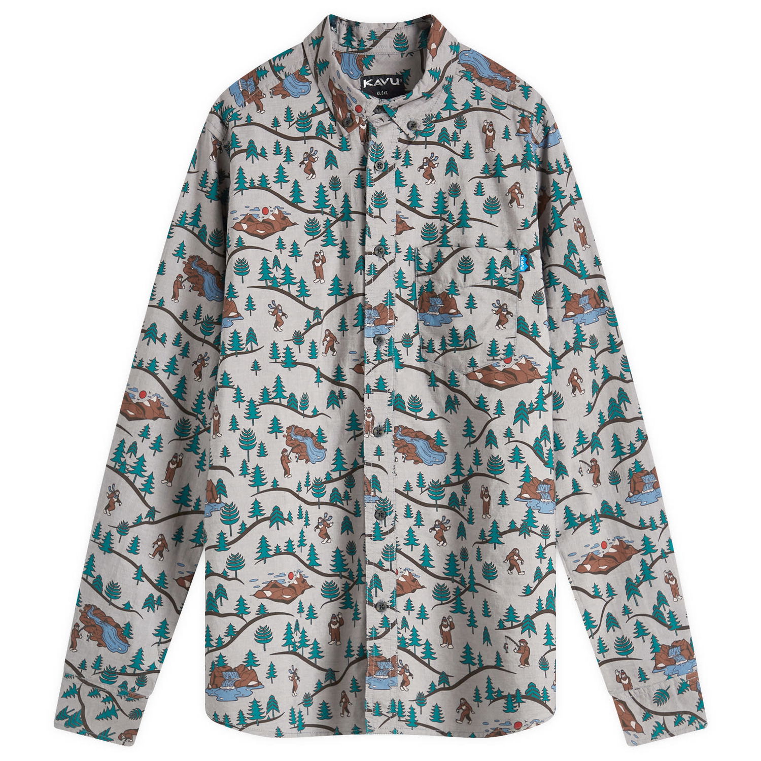 Paita KAVU Linden Button Down Shirt Sasquatch Trails Large Harmaa | 5109-2474, 0
