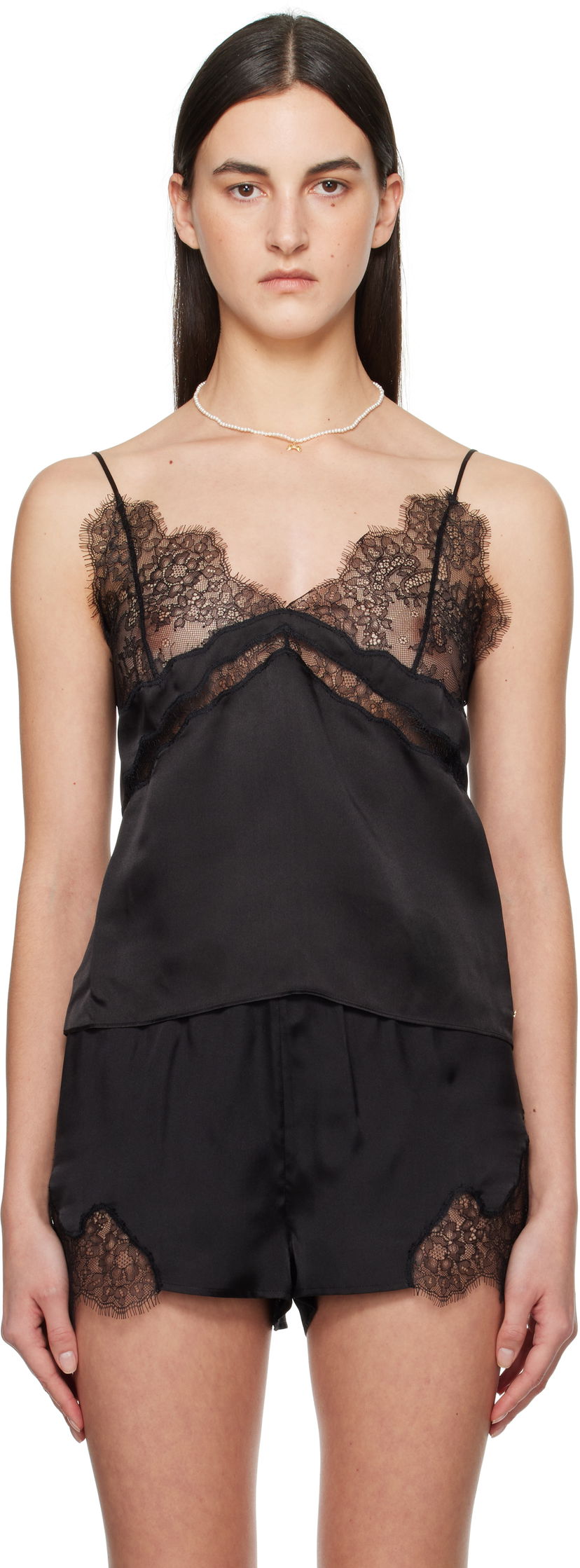 Pyjama Anine Bing Anine Bing Dorothy Lace-Trim Silk Camisole Musta | A-10-10358-BLK26