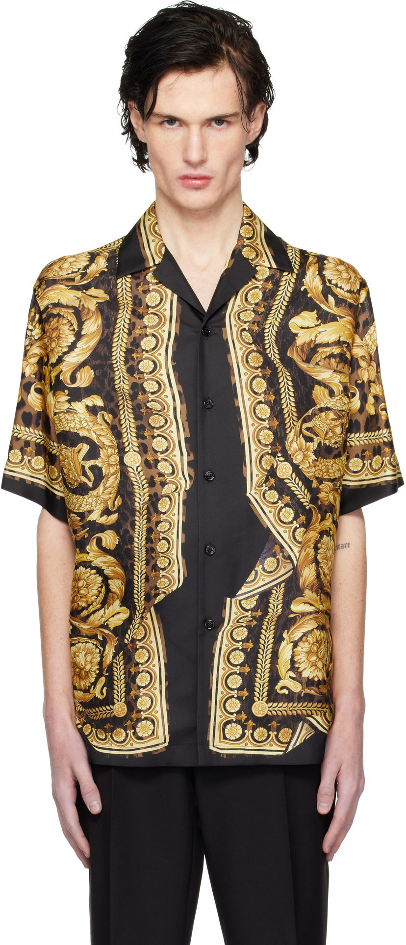 Paita Versace Black & Gold Wild Illusion Silk Shirt Musta | 1003926_1A11896