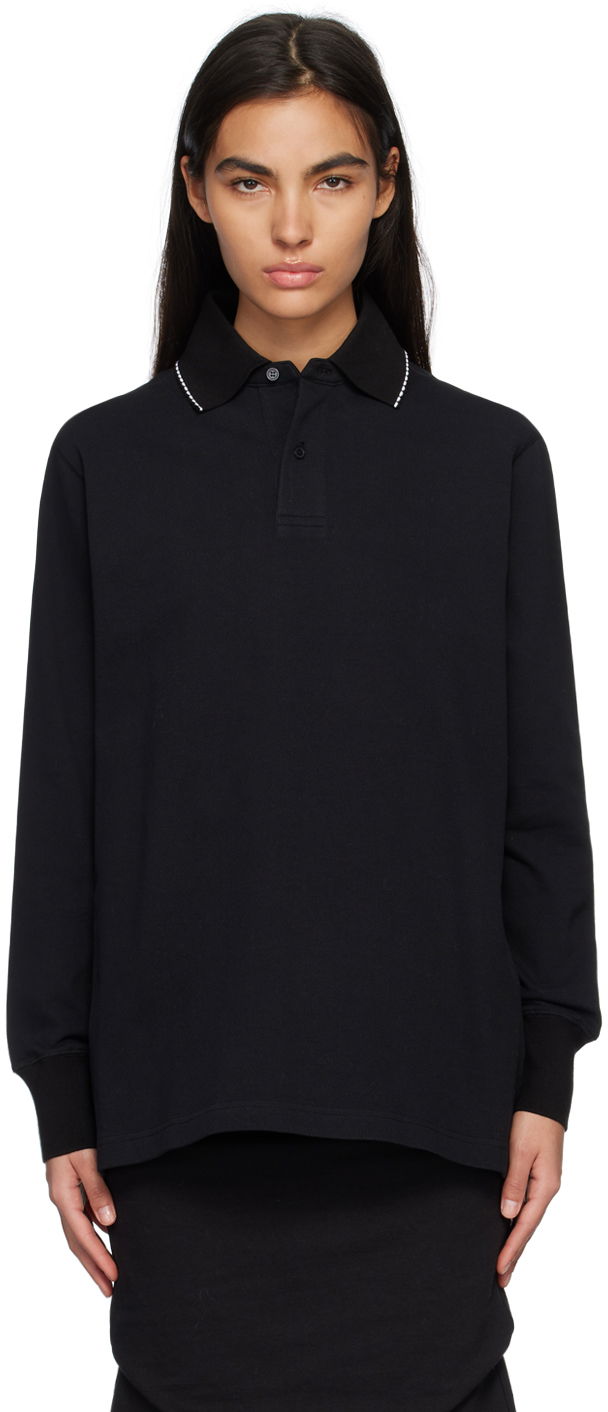 Poolopaita We11done We11done Scalloped Edge Long Sleeve Polo Musta | WD-TT1-23-819-U-BK