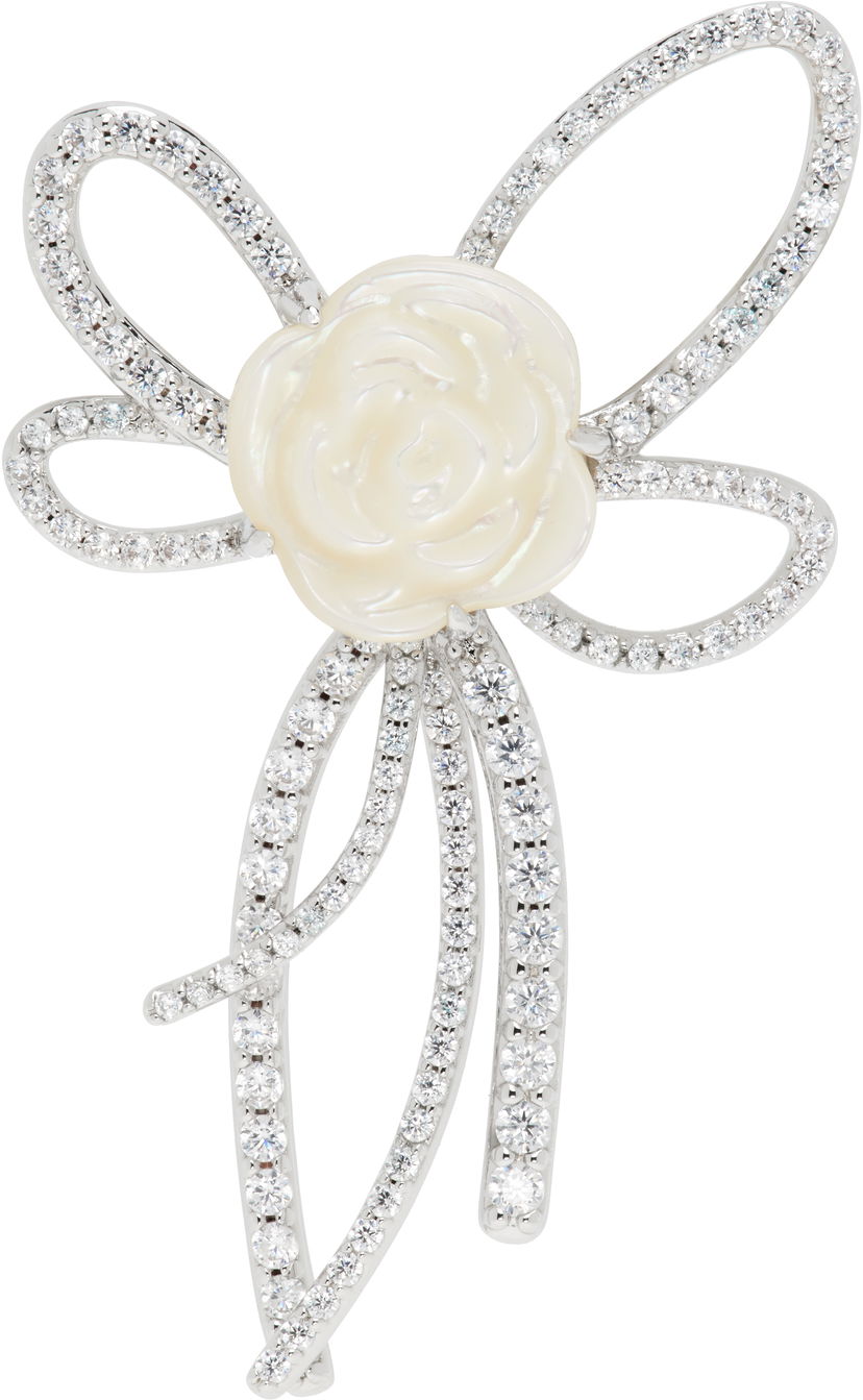 Pin SHUSHU/TONG YVMIN Edition Pearl and Diamond Bow Rose Single Earring Valkoinen | 22314SLV00DR