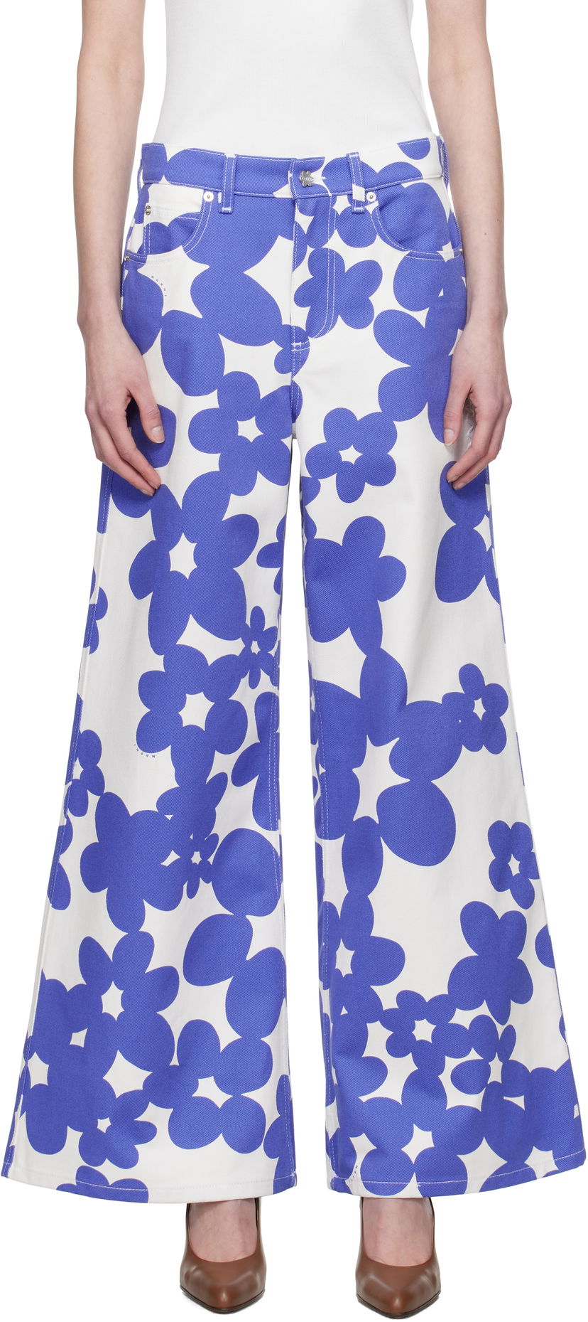 Housut Marni Marni Floral Print Wide-Leg Trousers Valkoinen | PAMA0514S0 UTC462