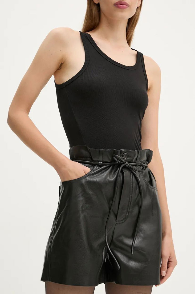 Tankkitoppi Nanushka High Waist Paperbag Leather Shorts Musta | NW24PFOW10551