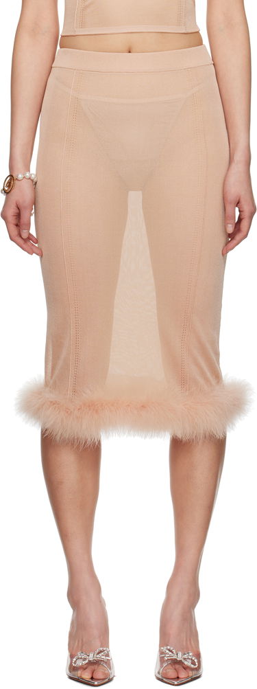 Hame Blumarine Blumarine Knit Midi Skirt with Feather Trim Beige | P522G234A, 0