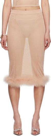 Blumarine Knit Midi Skirt with Feather Trim