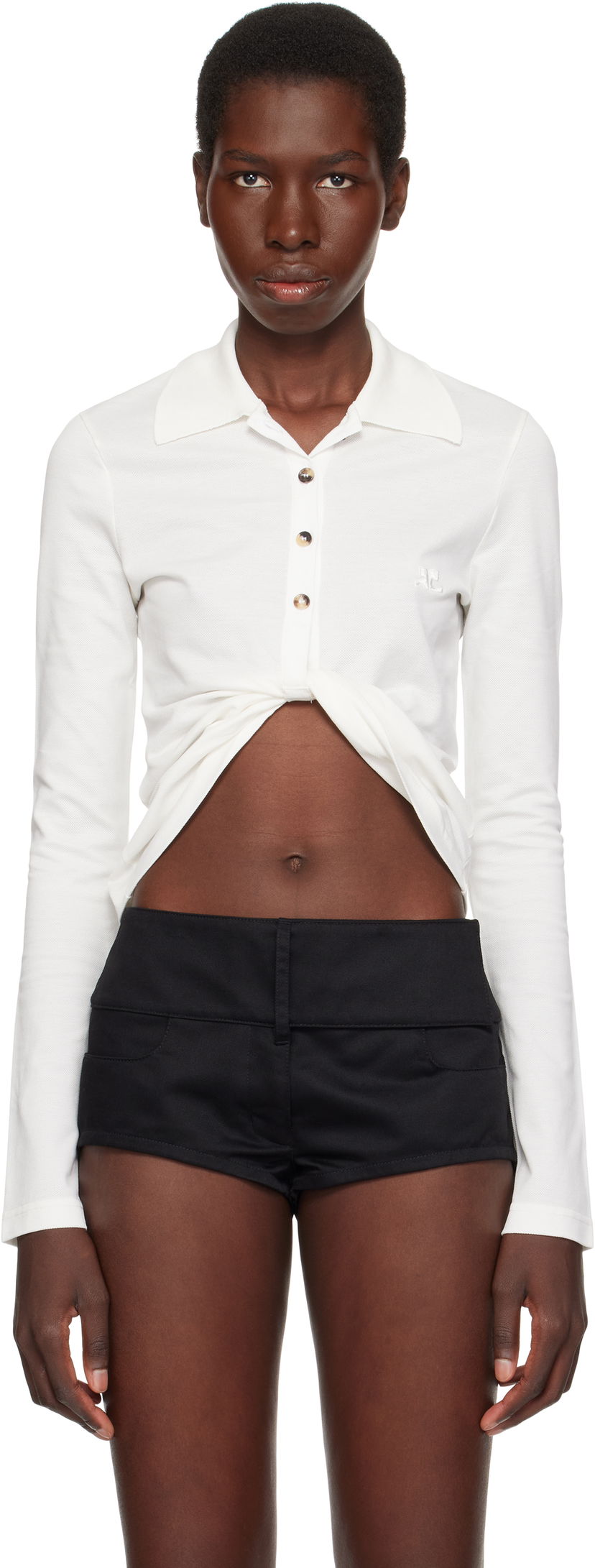 Shortsit Courrèges Courrèges Twist Piqué Cropped Polo Valkoinen | 225JPO048JS0193