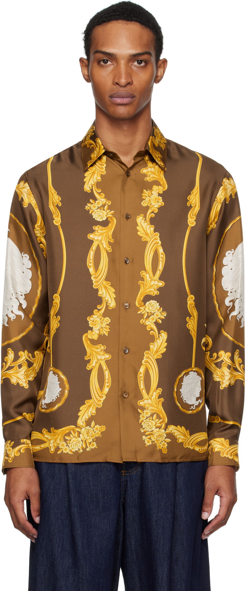 Paita Versace Versace Cameo Silk Shirt Ruskea | 1019438_1A14187