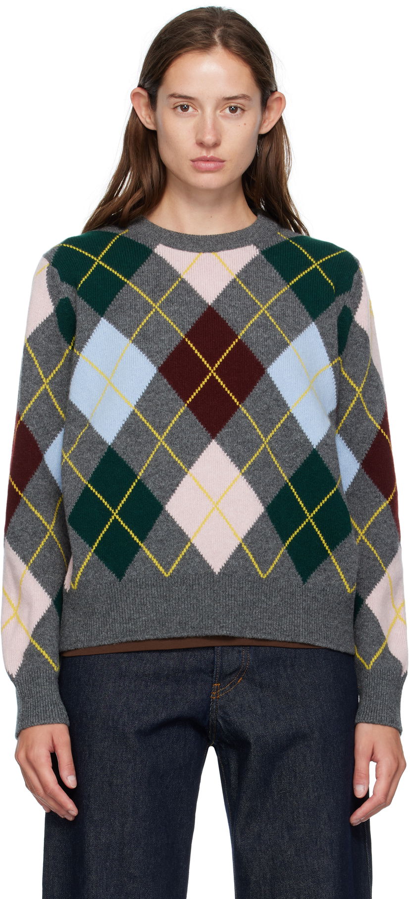 Villapaita &Daughter &Daughter Ava Argyle Crewneck Sweater Harmaa | WL24205
