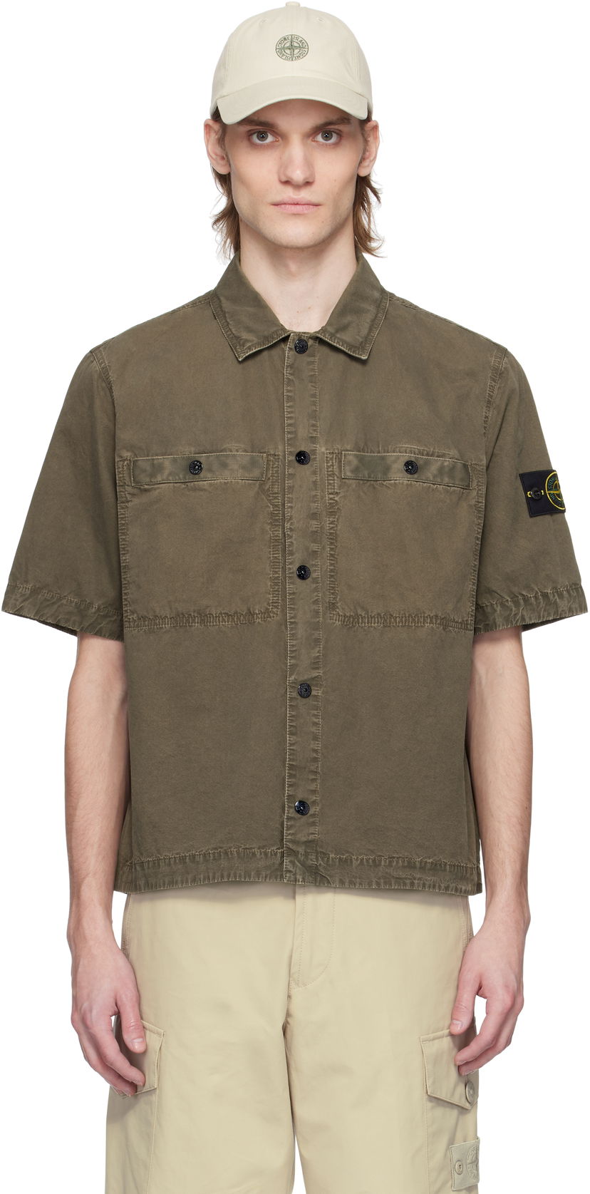 Paita Stone Island Stone Island Brushed Organic Cotton Canvas Shirt Vihreä | K1S15 1200029 S00WN