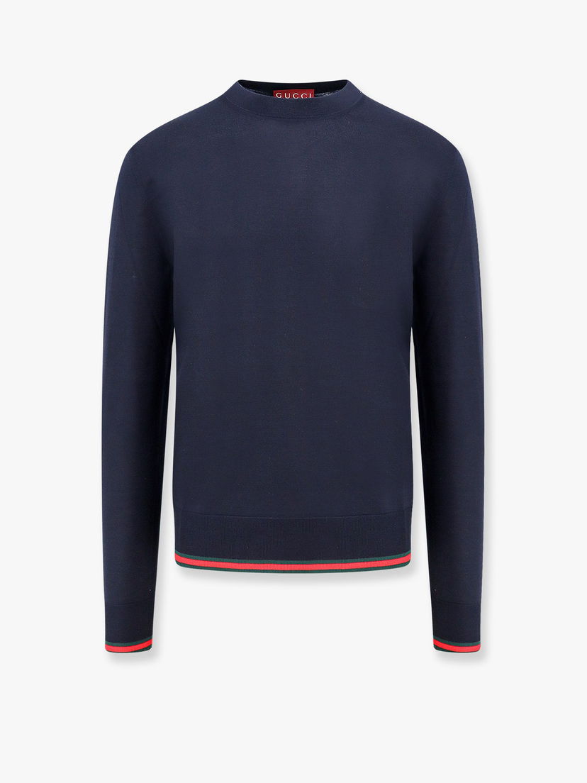 Villapaita Gucci Navy Blue Sweater With Red And Green Trim Tummansininen | 814531XKEJ14060