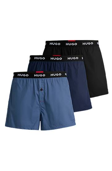 Nyrkkeilijät BOSS HUGO Three-Pack of Cotton Boxer Shorts with Logo Waistbands Musta | 50532565