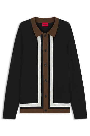 Villapaita BOSS Striped Button-Up Sweater Musta | 50543770