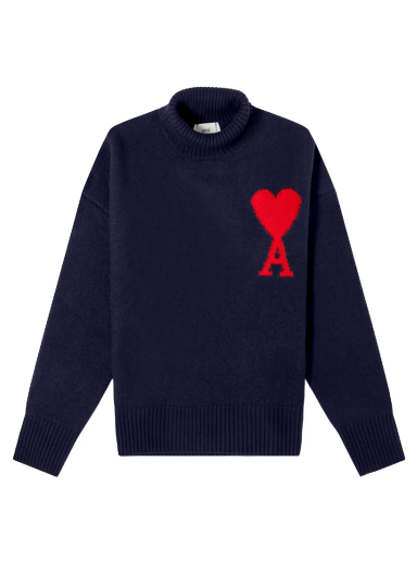 Villapaita AMI Large A Heart Roll Neck Knit Tummansininen | UKS406-018-4005
