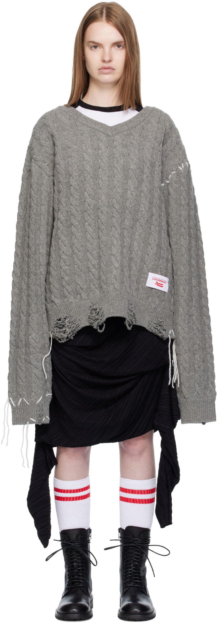 Villapaita Charles Jeffrey Loverboy Charles Jeffrey LOVERBOY Label Cable Knit Sweater Harmaa | 52090301