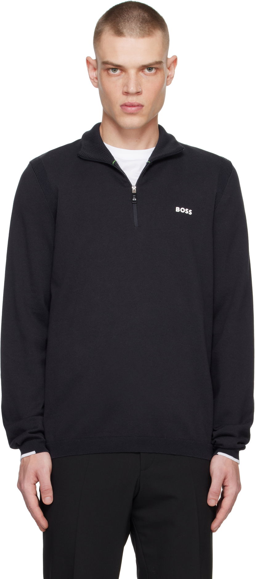 Villapaita BOSS Half-Zip Pullover Sweater Musta | 50498518