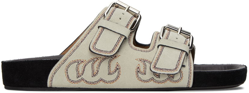Tennarit ja kengät ISABEL MARANT Lennyo Two-Strap Flame Embroidered Sandals Beige | 23ASD0014FA-A3B18S