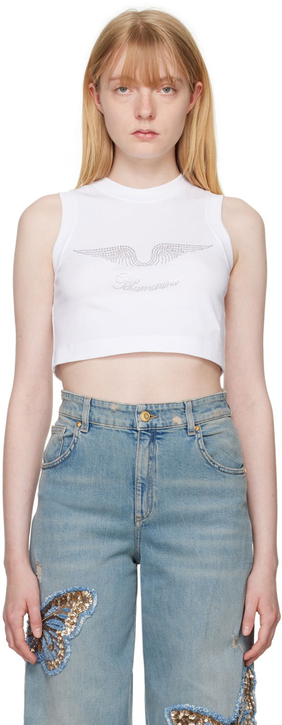 Tankkitoppi Blumarine White Crystal-Cut Tank Top Valkoinen | P444T037A
