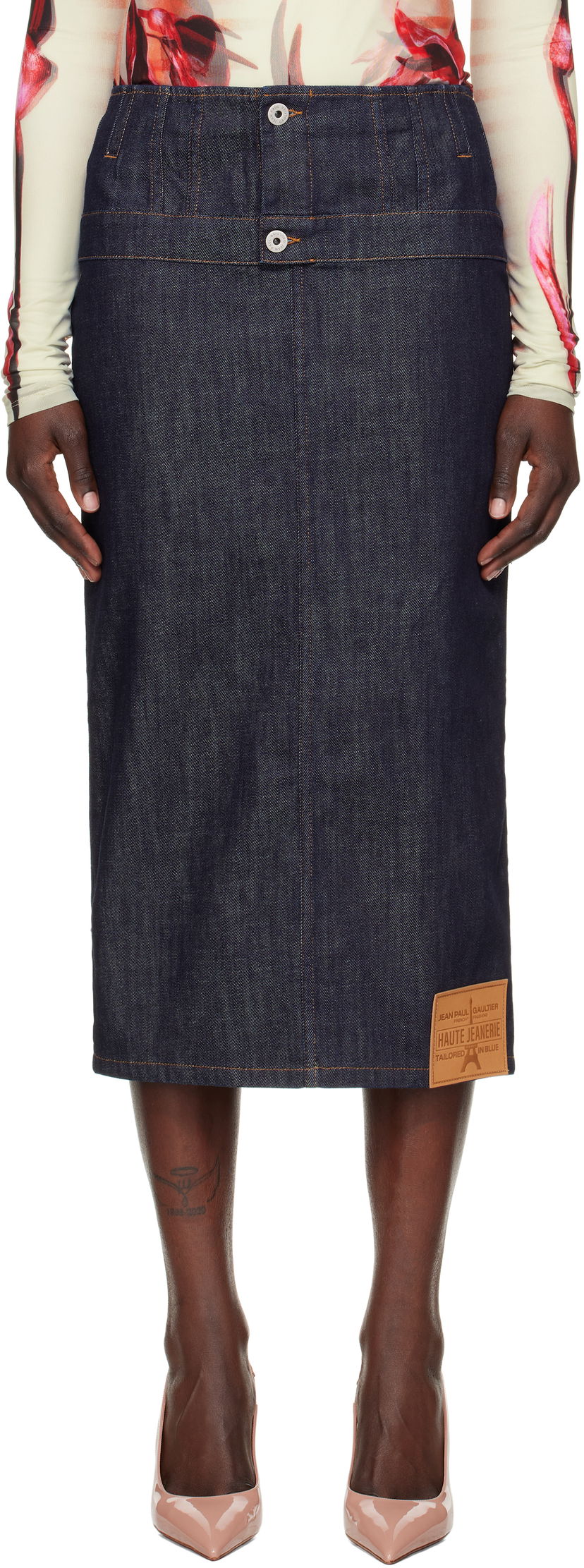 Hame Jean Paul Gaultier Jean Paul Gaultier 'The Inverted' Denim Midi Skirt Sininen | 25/33-F-JU146-D019-55