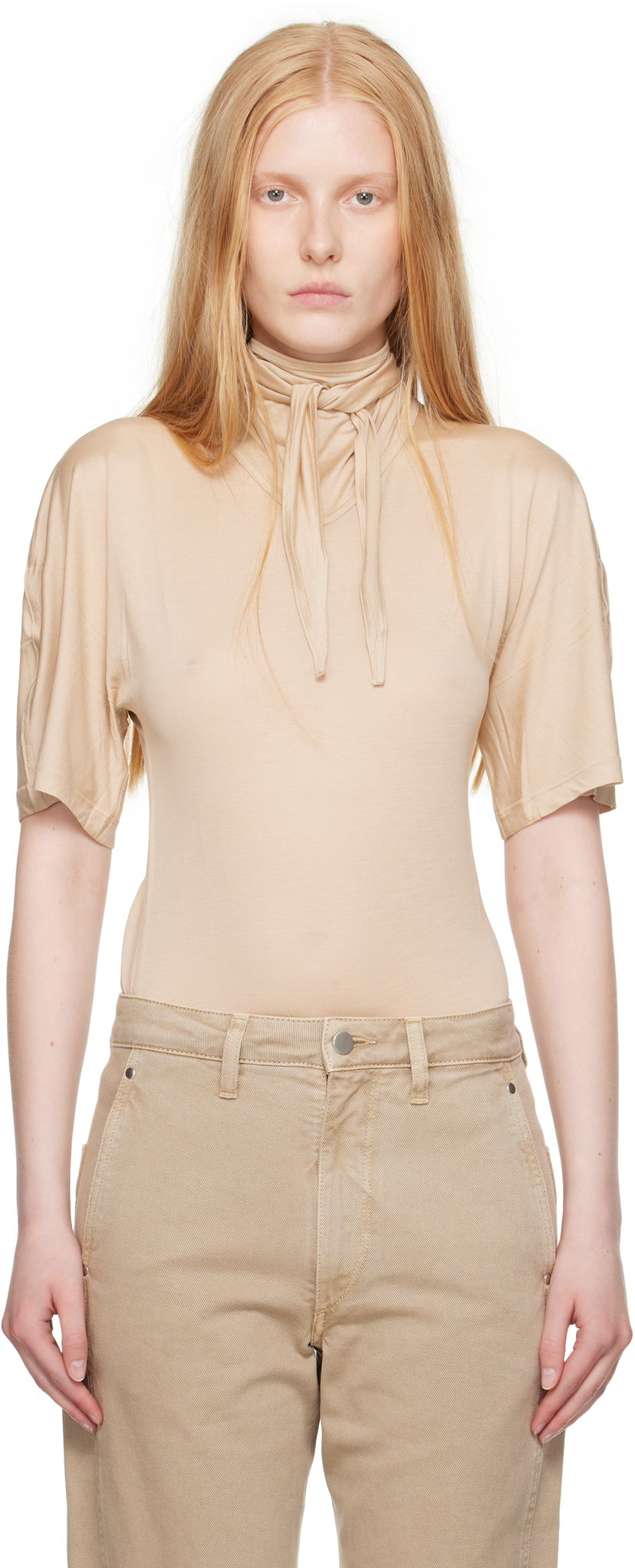 T-paita LEMAIRE Lemaire Short Sleeve Foulard T-Shirt Beige | TO1337 LJ1011