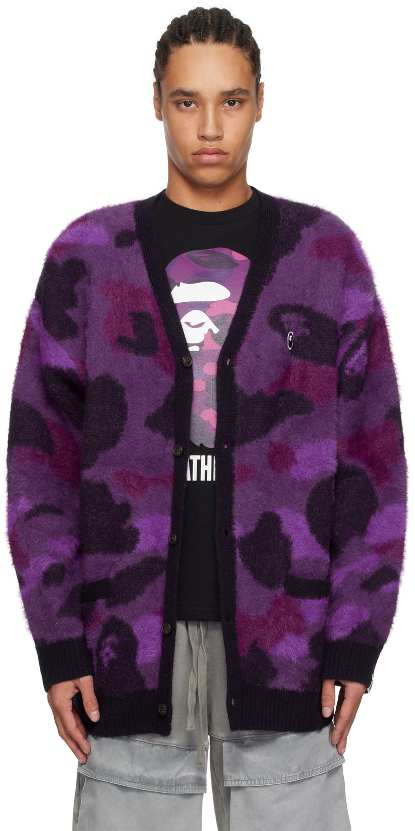 Villapaita BAPE A Bathing Ape Camo Cardigan Violetti | 001KNK801006M