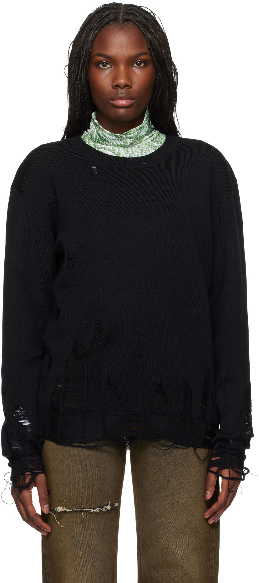 Villapaita Maison Margiela Distressed Crewneck Sweater Musta | SH2HL0016 M13070