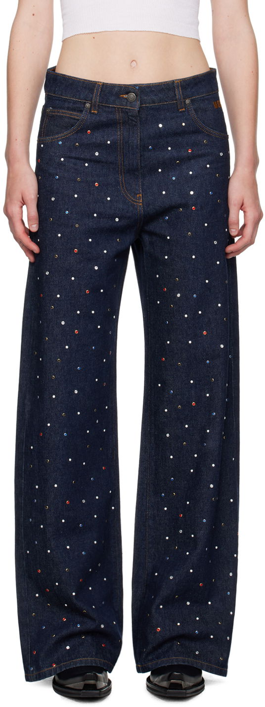 Jeans MSGM Blue Wide-Leg Studs Jeans Sininen | 3741MDP235 247766