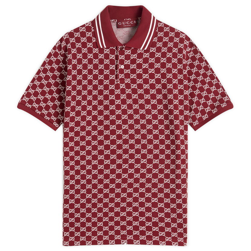 Poolopaita Gucci GG Jacquard Cotton Piquet Polo Shirt, Size Large Burgundia | 788024-XJHHN-6320