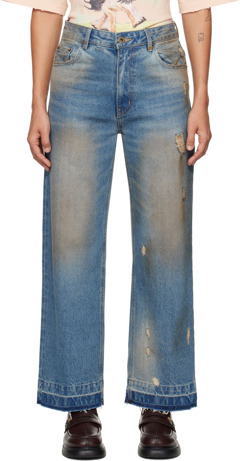 Jeans We11done We11done Grunge Wide Leg Jeans Sininen | WD-DP3-24-359-W-BL