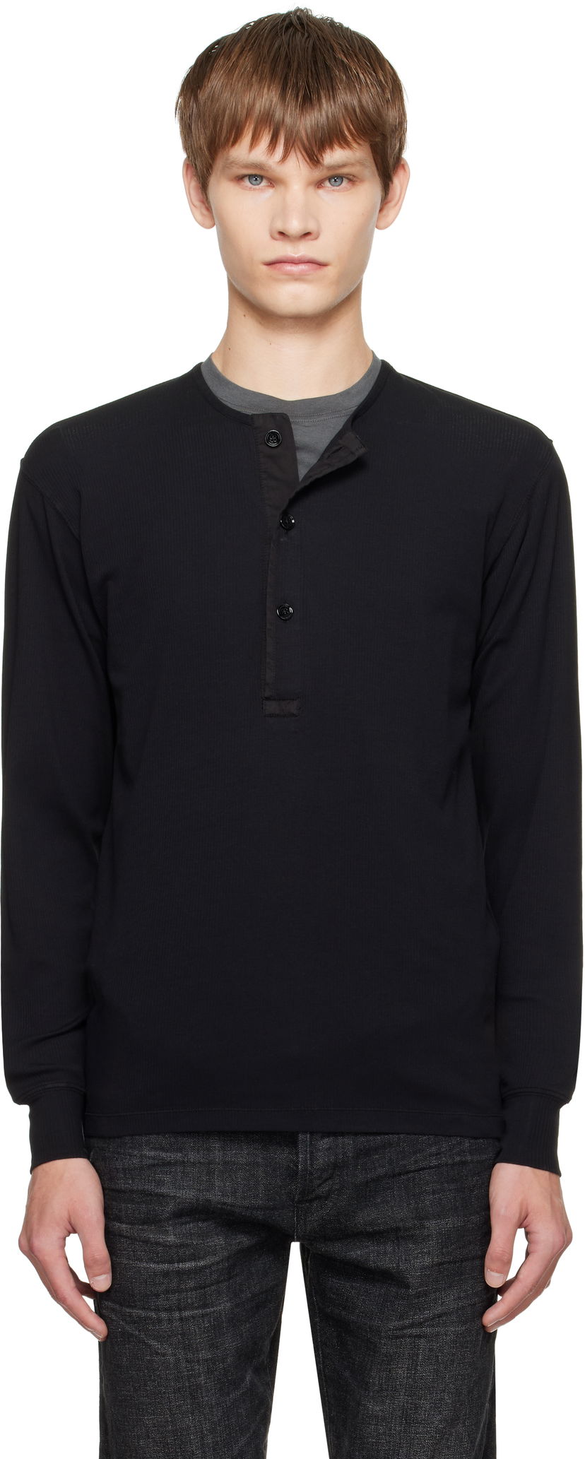 Villapaita Tom Ford TOM FORD Stretch Rib Henley Musta | JHL019-JMC067