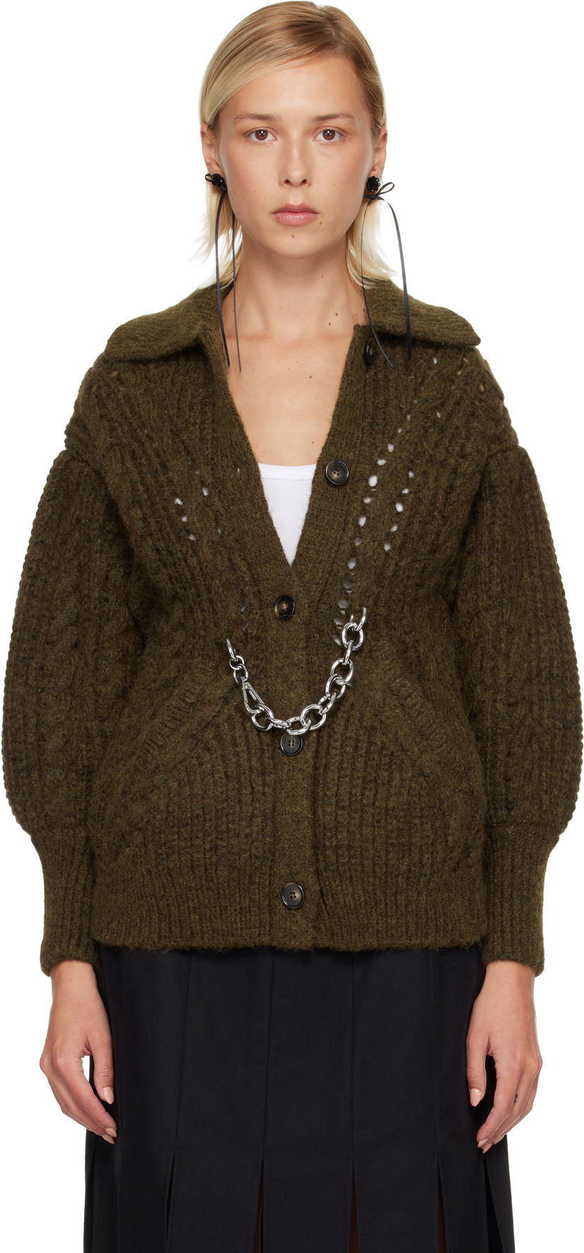 Villapaita Simone Rocha Simone Rocha Sculpted Chunky Knit Chain Detail Cardigan Vihreä | MZMK1E 0665