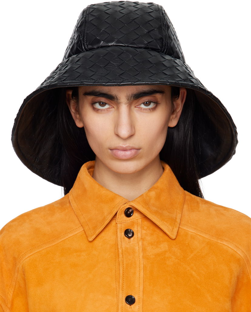 Hattu Bottega Veneta Bottega Veneta Intrecciato Leather Beach Hat Musta | 821608 V2JG0