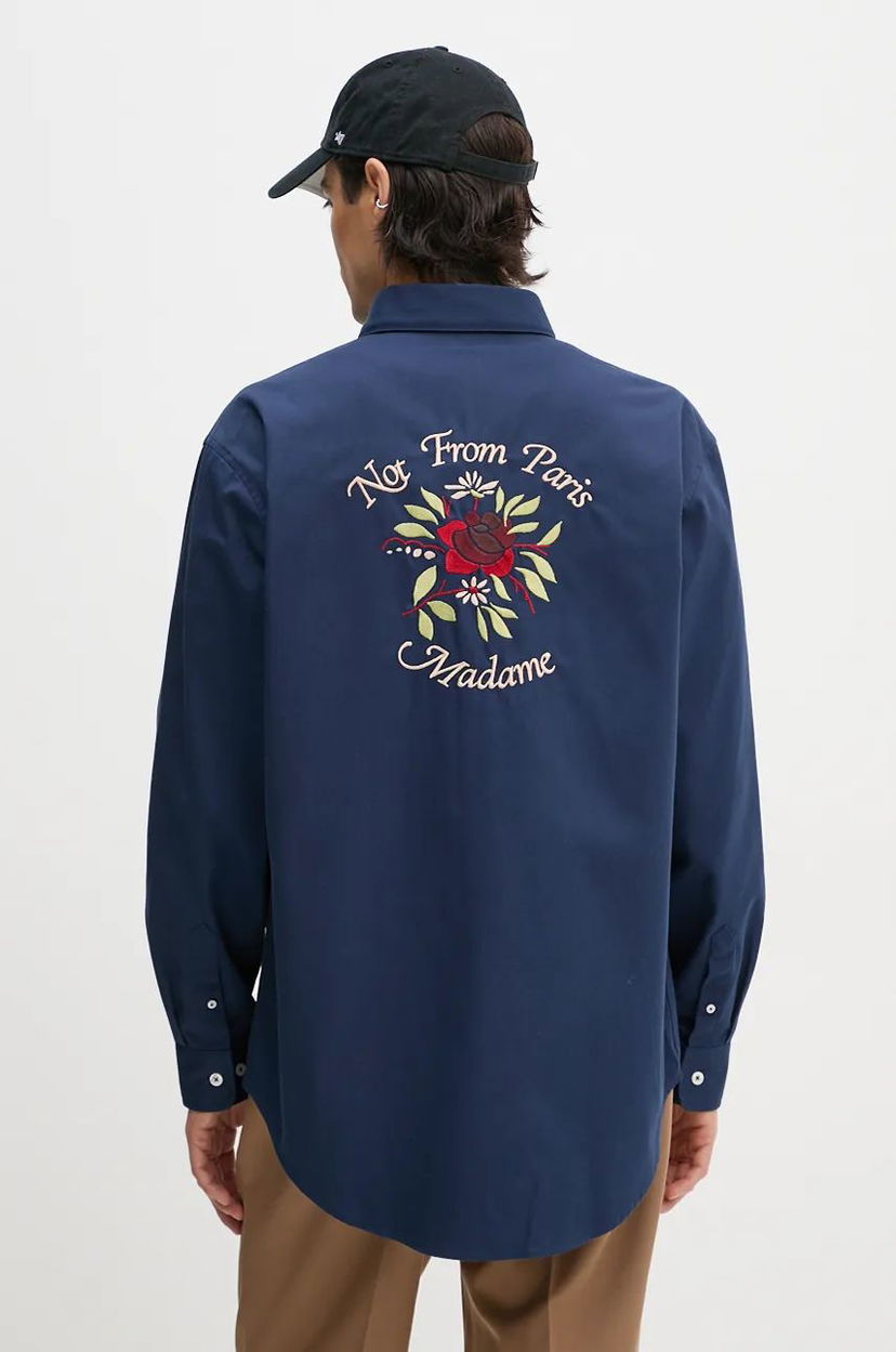 Paita Drôle de Monsieur Relaxed Fit Shirt With Floral Embroidery Sininen | E.SH189.PL149.NY