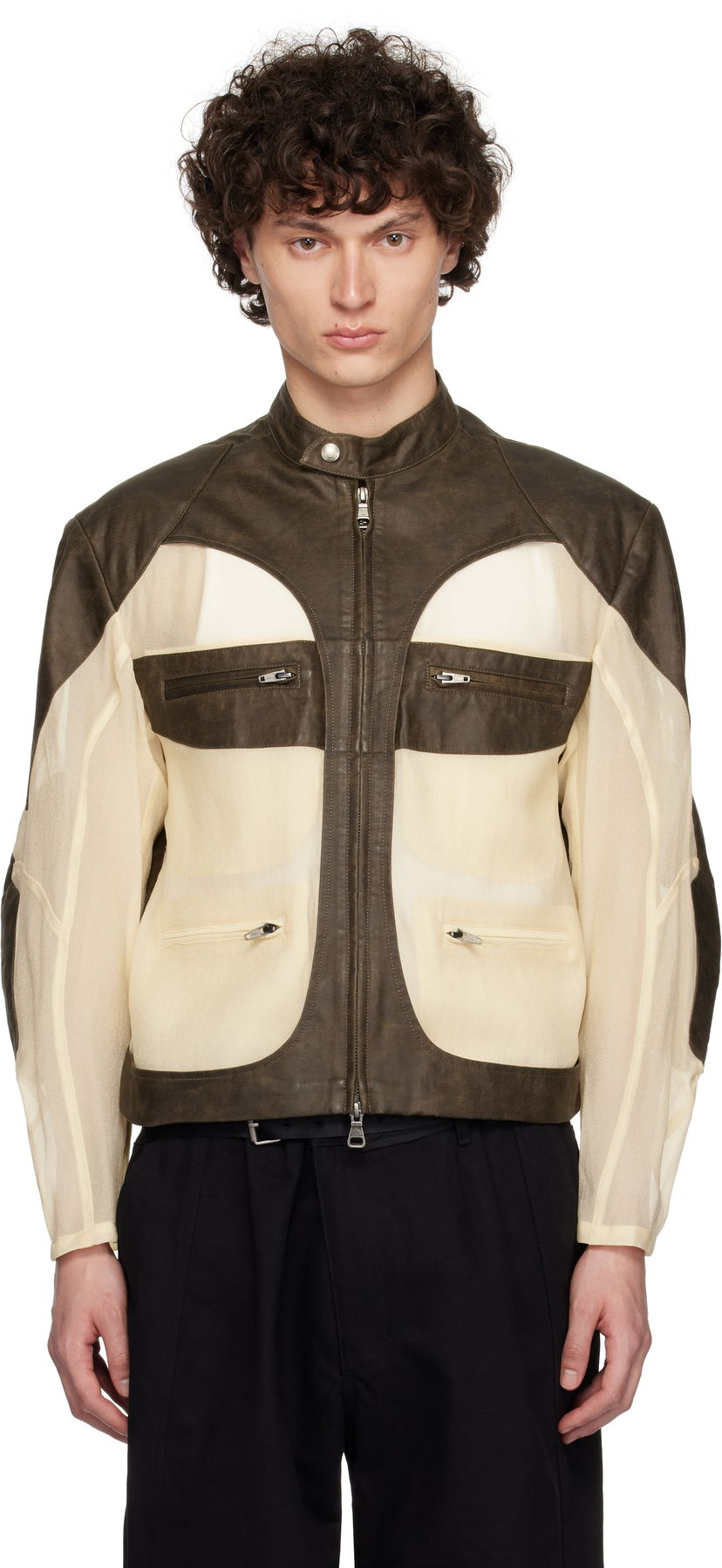Takki Andersson Bell Andersson Bell Faux-Leather & Sheer Rider Jacket Ruskea | awa705u