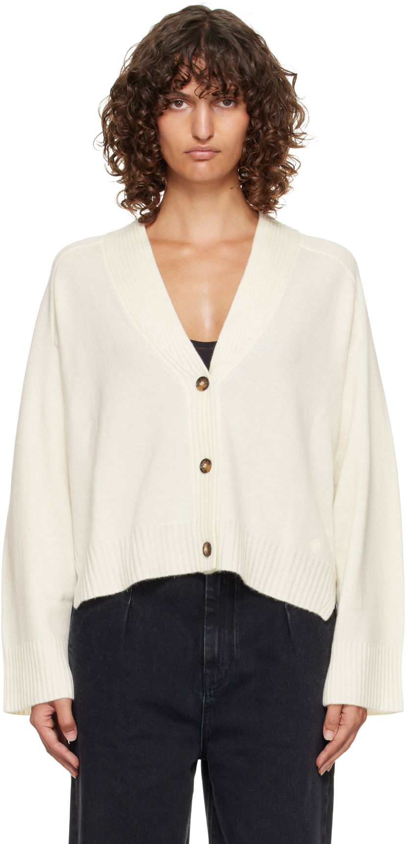 Villapaita Loulou de Saison Loulou de Saison Kaia Ribbed Neckline Cardigan Valkoinen | KAIA LDS