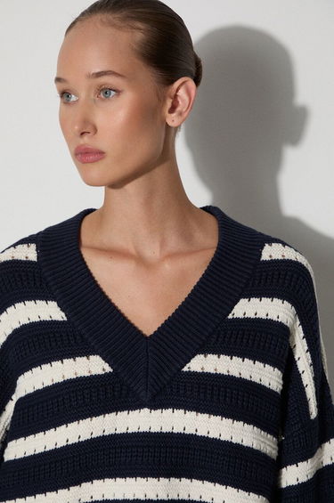 Villapaita Samsoe Samsoe Samsoe Samsoe Striped V-Neck Sweater Tummansininen | F23300195, 3