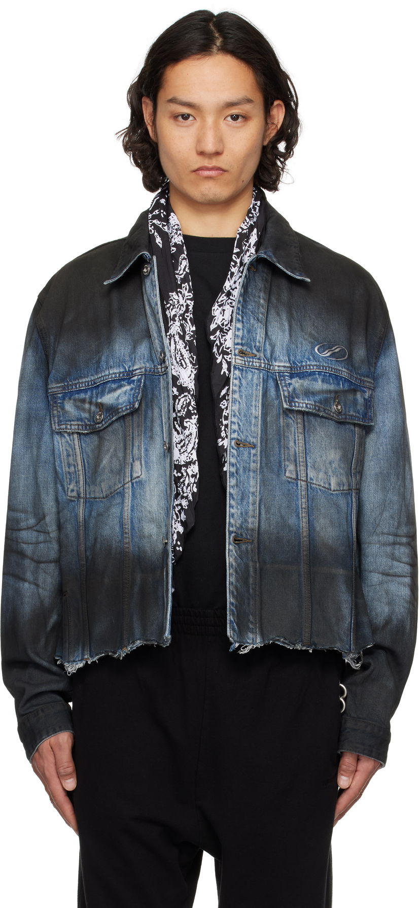 Takki We11done We11done Sprayed Sporty Selldone Denim Jacket Sininen | WD-DJ1-25-308-U-BL