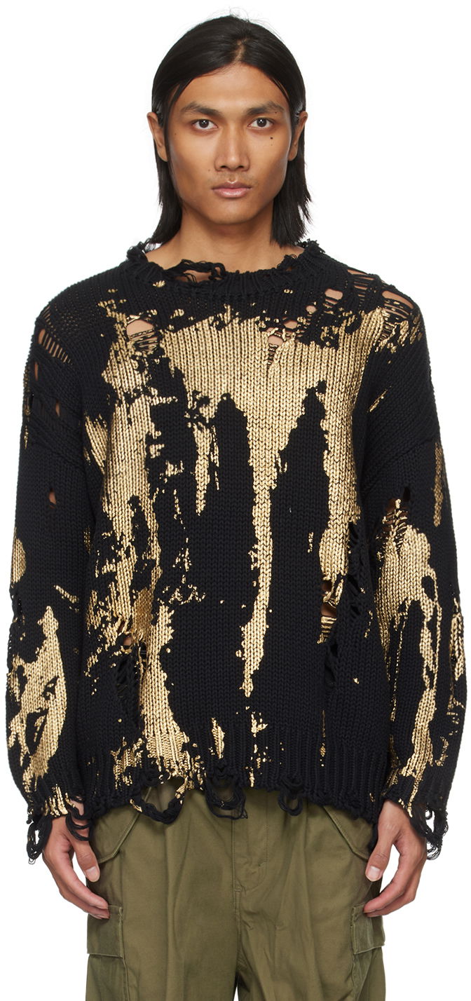 Villapaita R13 R13 Printed Distressed Sweater Musta | R13WY197-Y126B