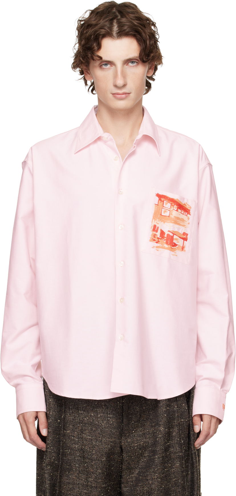 Paita JW Anderson JW Anderson Café Scene Embroidery Shirt Vaaleanpunainen | SH0372-PG1140