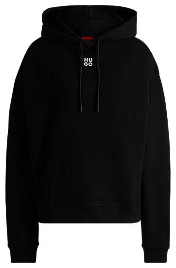 Huppari BOSS HUGO Cotton-Terry Hoodie with Stacked Logo Musta | 50522423