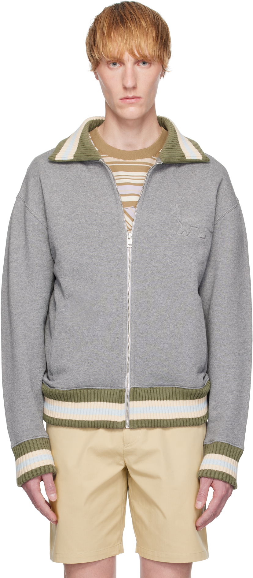 Bomber-takki MAISON KITSUNÉ Maison Kitsuné Varsity Zipped Bomber Jacket Harmaa | OM02130KM0321