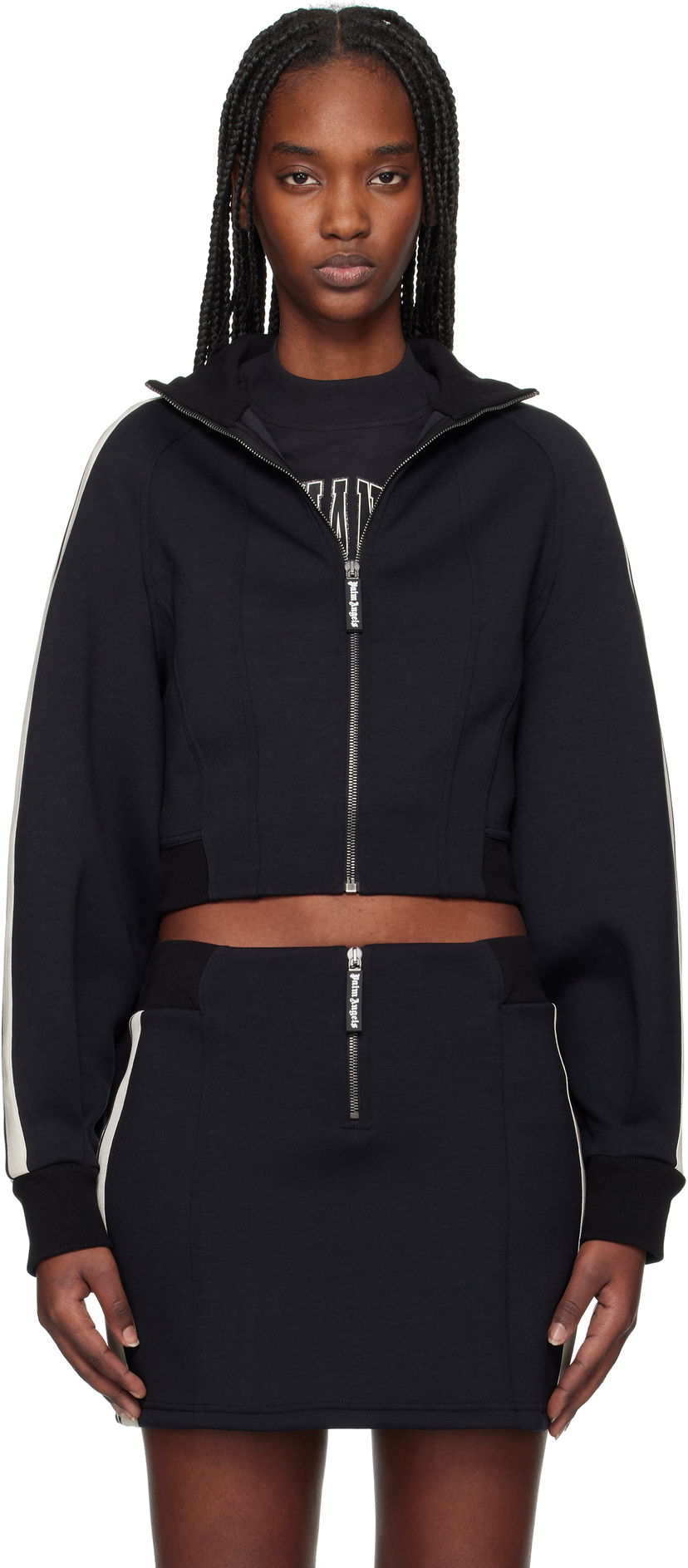 Verryttelypuku Palm Angels Palm Angels Neoprene Cropped Track Jacket Tummansininen | PWEA127S25FAB0011003