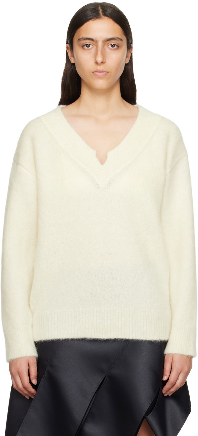 Villapaita We11done We11done V-Neck Sweater Valkoinen | WD-KT3-23-658-W-IV