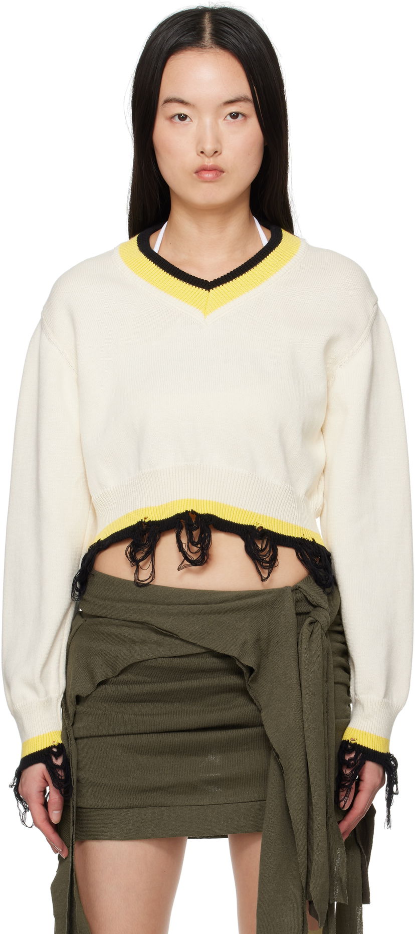 Villapaita Ottolinger Ottolinger Cropped V-Neck Sweater Valkoinen | 107-101507-02