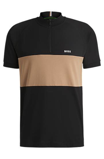 Poolopaita BOSS BOSS Active Cotton-Blend Polo Shirt with Colorblock Musta | 50538102
