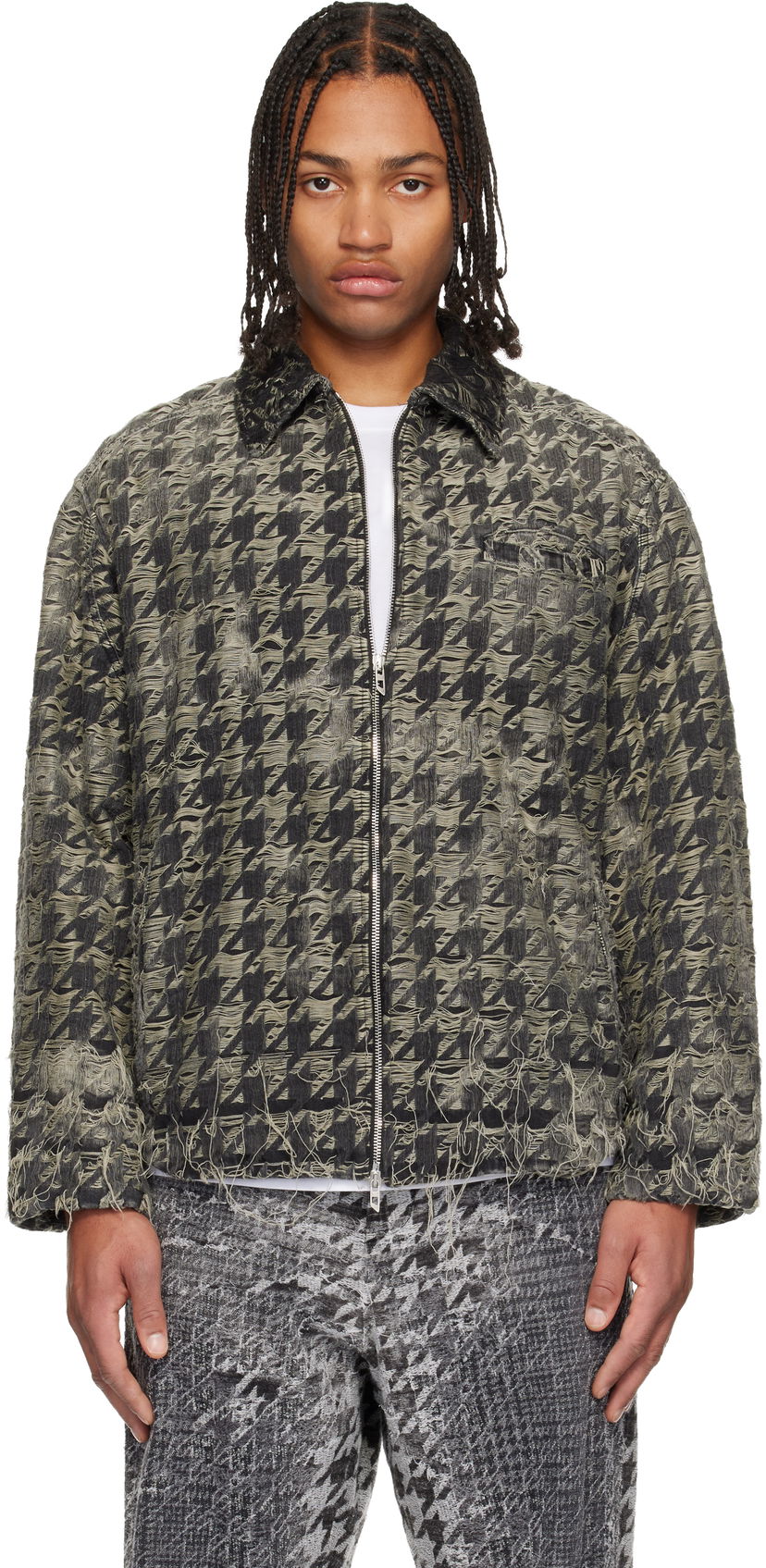Takki Diesel Distressed Frayed Houndstooth Denim Jacket Monivärinen | A21351-0CEBJ-02