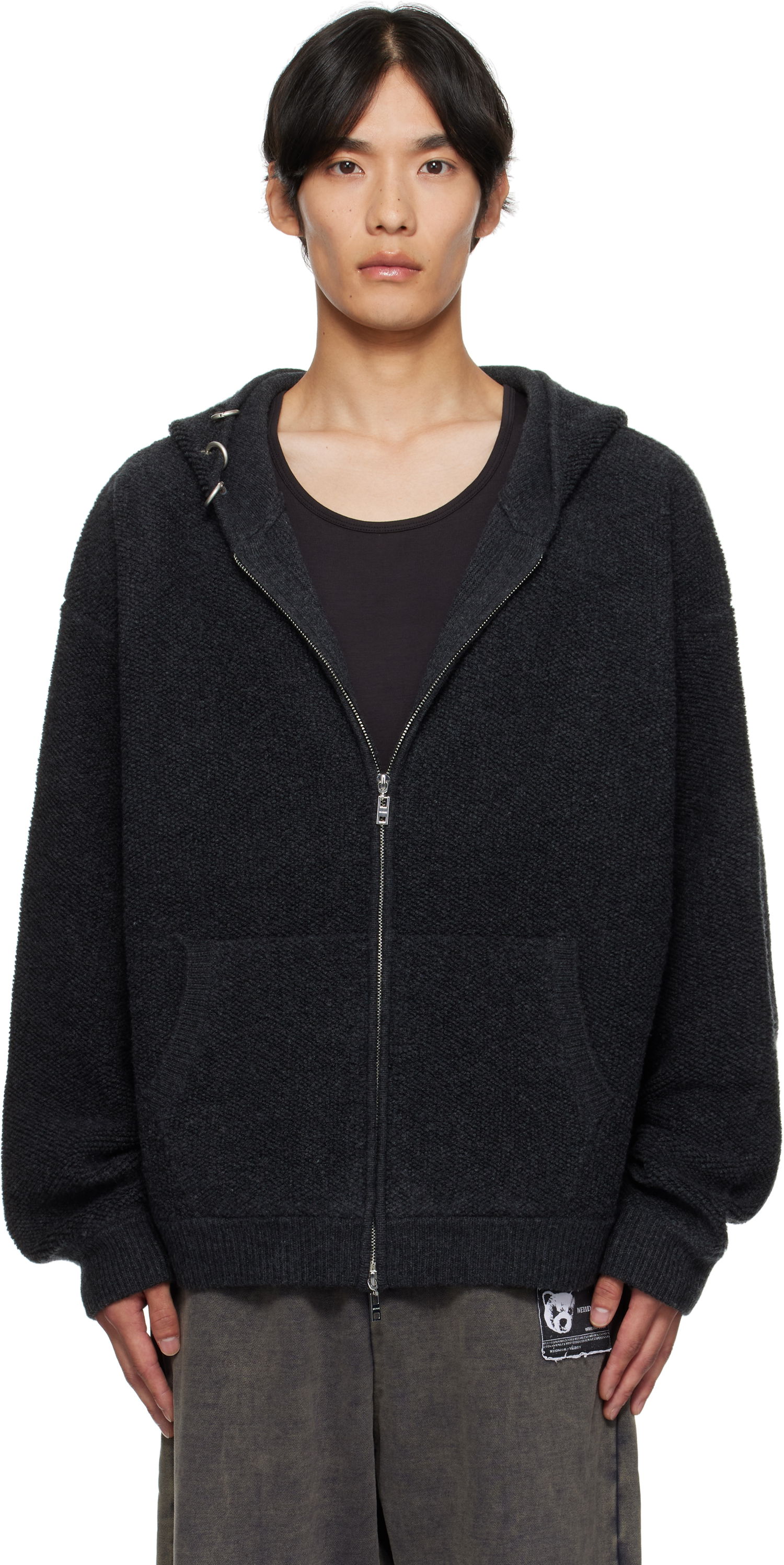 Huppari We11done We11done Bouclé Zip-Up Hoodie Harmaa | WD-KJ2-25-642-M-CH, 0