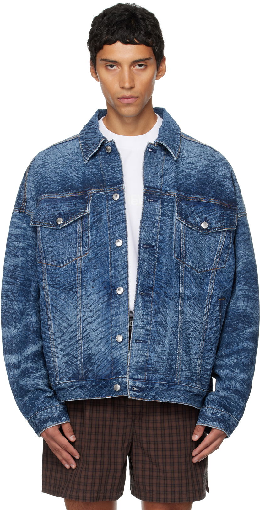 Takki Alexander Wang Alexander Wang Graffiti Oversized Denim Trucker Jacket Sininen | 6DC3252831