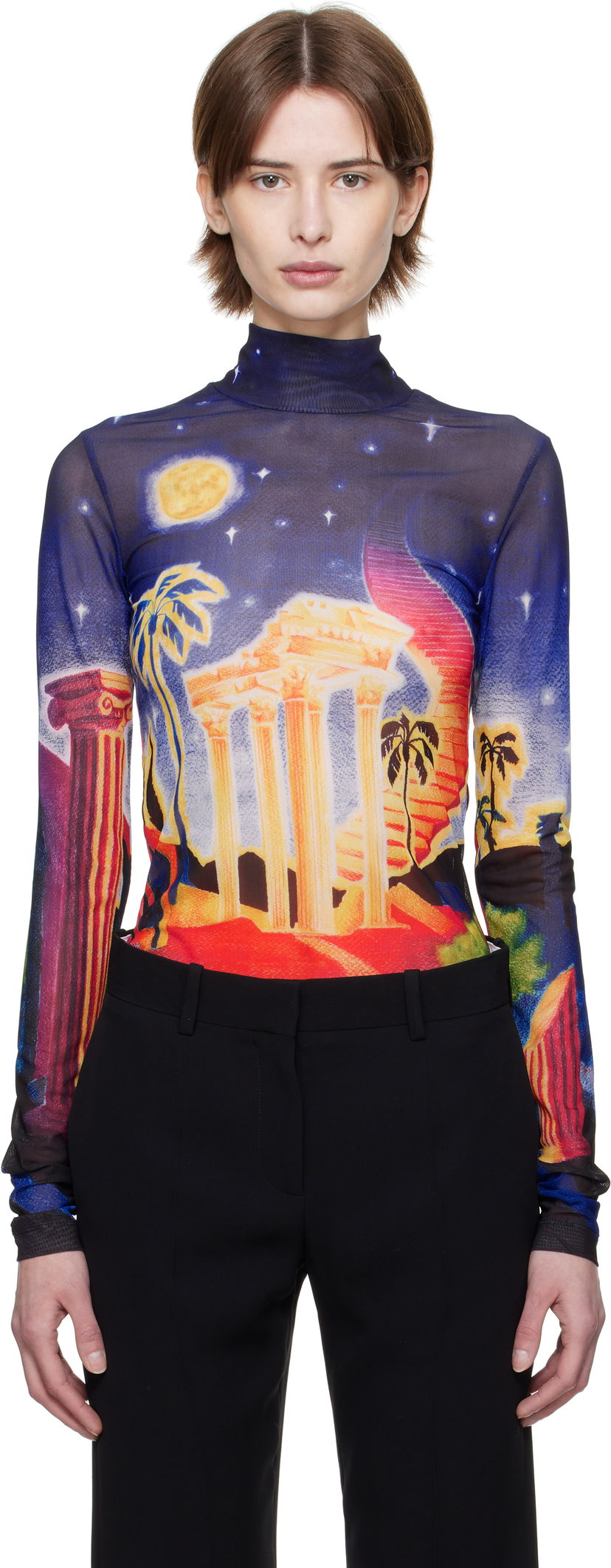 Villapaita Casablanca Casablanca Midnight Acropolis Mesh Turtleneck Top Monivärinen | WPS25-JTP-028-01
