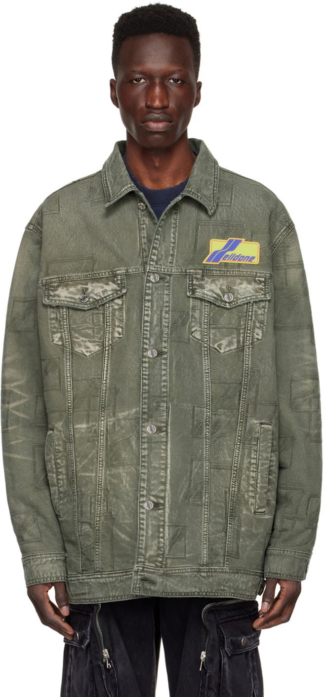Takki We11done We11done Jacquard Logo Denim Jacket Vihreä | WD-DJ1-22-366-U-KK